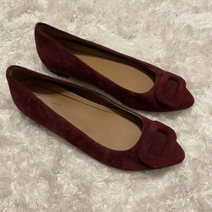 Vionic Amanda Suede Ballet Flats, Women's Size 7.5 M, Wine Arch Support
